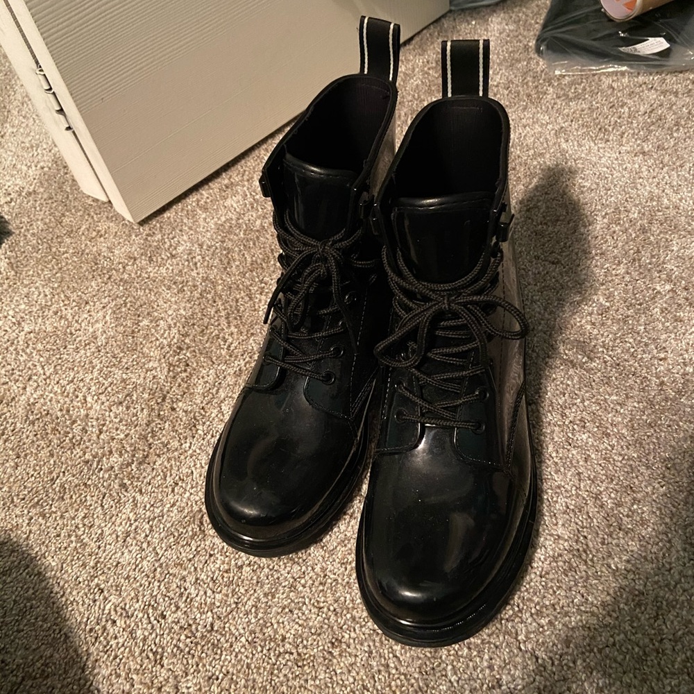 Michael Kors Tavie Logo Tape Lace Up Rain Boots
